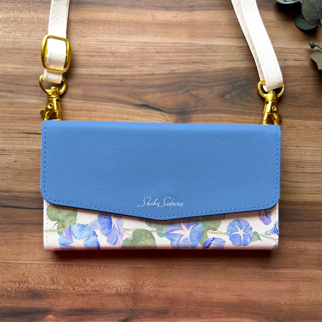 夏の朝顔の三つ折り手帳型スマホケース(天色) 全機種対応 スマホケース iphone Android 花 iPhone16e iphone16 iphone15