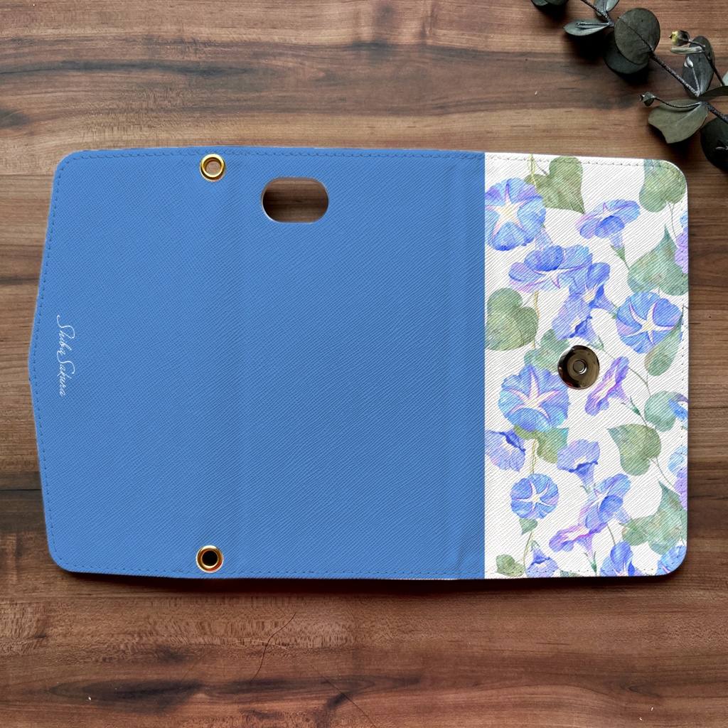 夏の朝顔の三つ折り手帳型スマホケース(天色) 全機種対応 スマホケース iphone Android 花 iPhone16e iphone16 iphone15