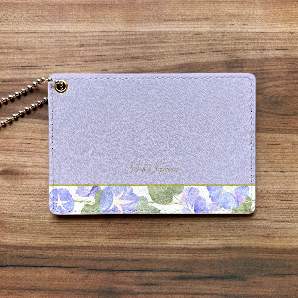 夏の朝顔のパスケース(薄紫) 花 定期入れ カードケース 夏 朝顔