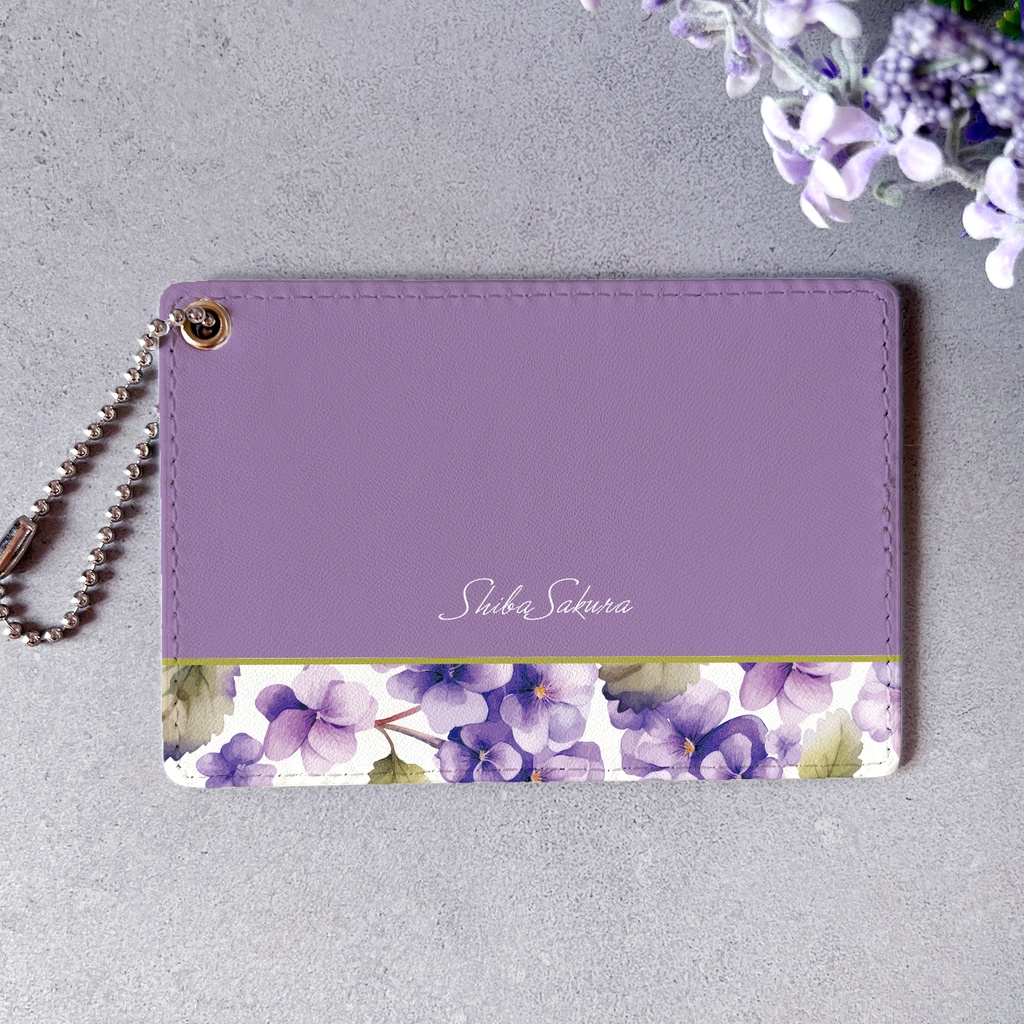 春のスミレのパスケース(江戸紫) 花 定期入れ カードケース 夏 朝顔
