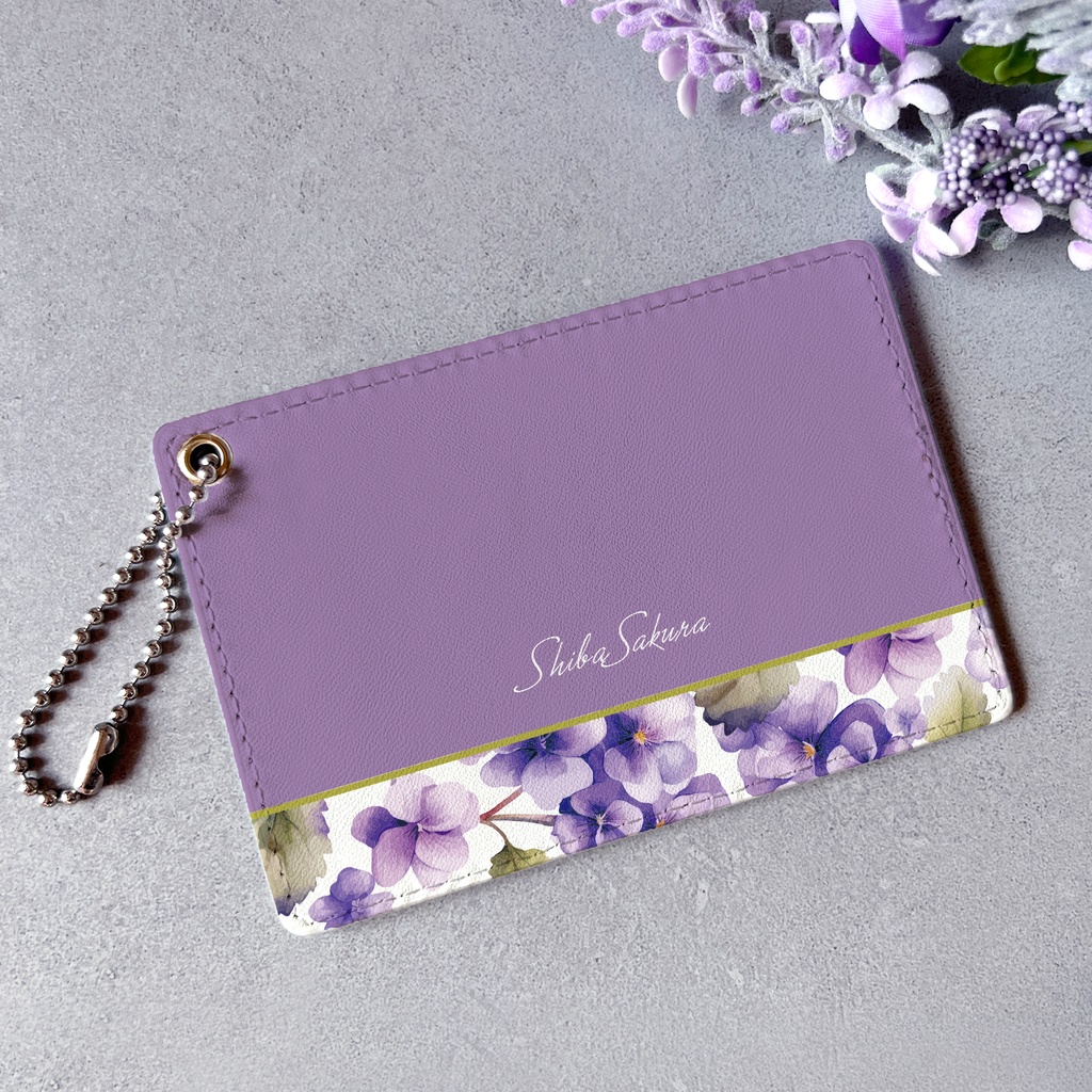 春のスミレのパスケース（江戸紫） 花 定期入れ カードケース 夏 朝顔