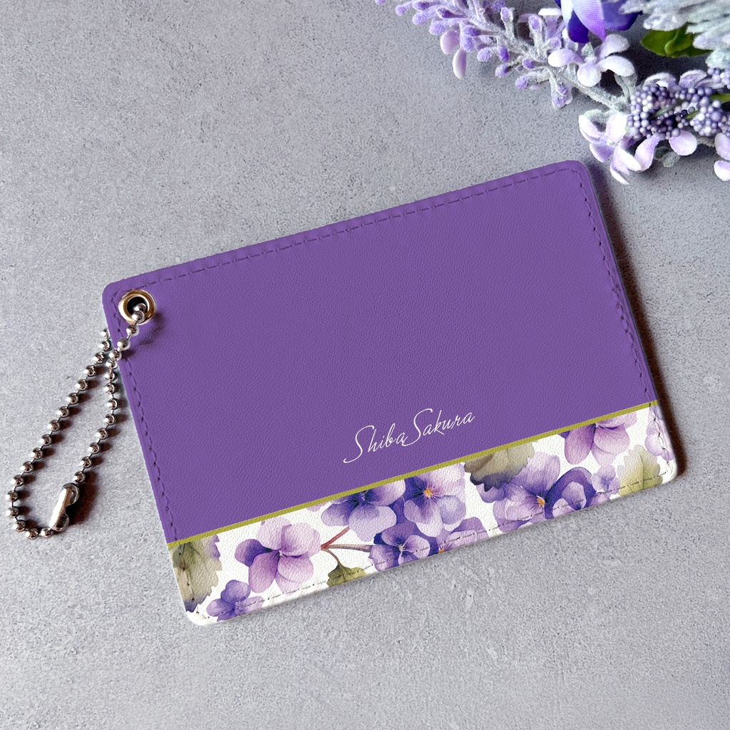 春のスミレのパスケース（濃紫） 花 定期入れ カードケース 夏 朝顔