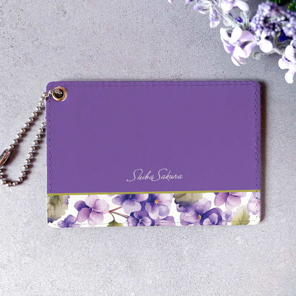 春のスミレのパスケース(濃紫) 花 定期入れ カードケース 夏 朝顔