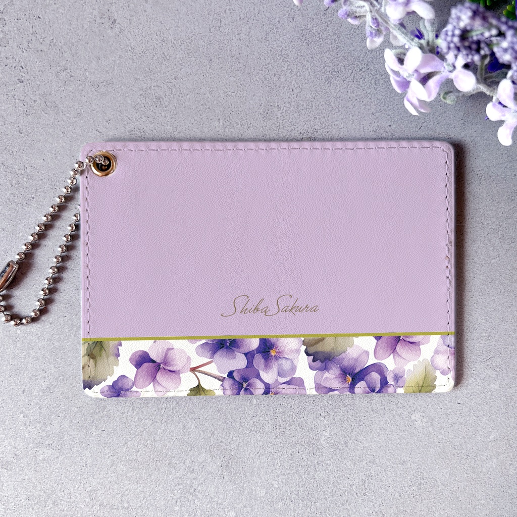 春のスミレのパスケース(薄紫) 花 定期入れ カードケース 夏 朝顔