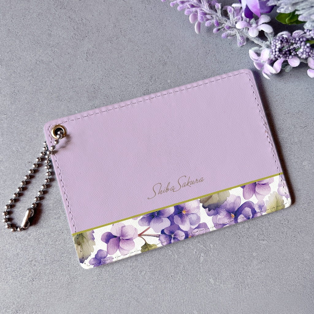 春のスミレのパスケース（薄紫） 花 定期入れ カードケース 夏 朝顔