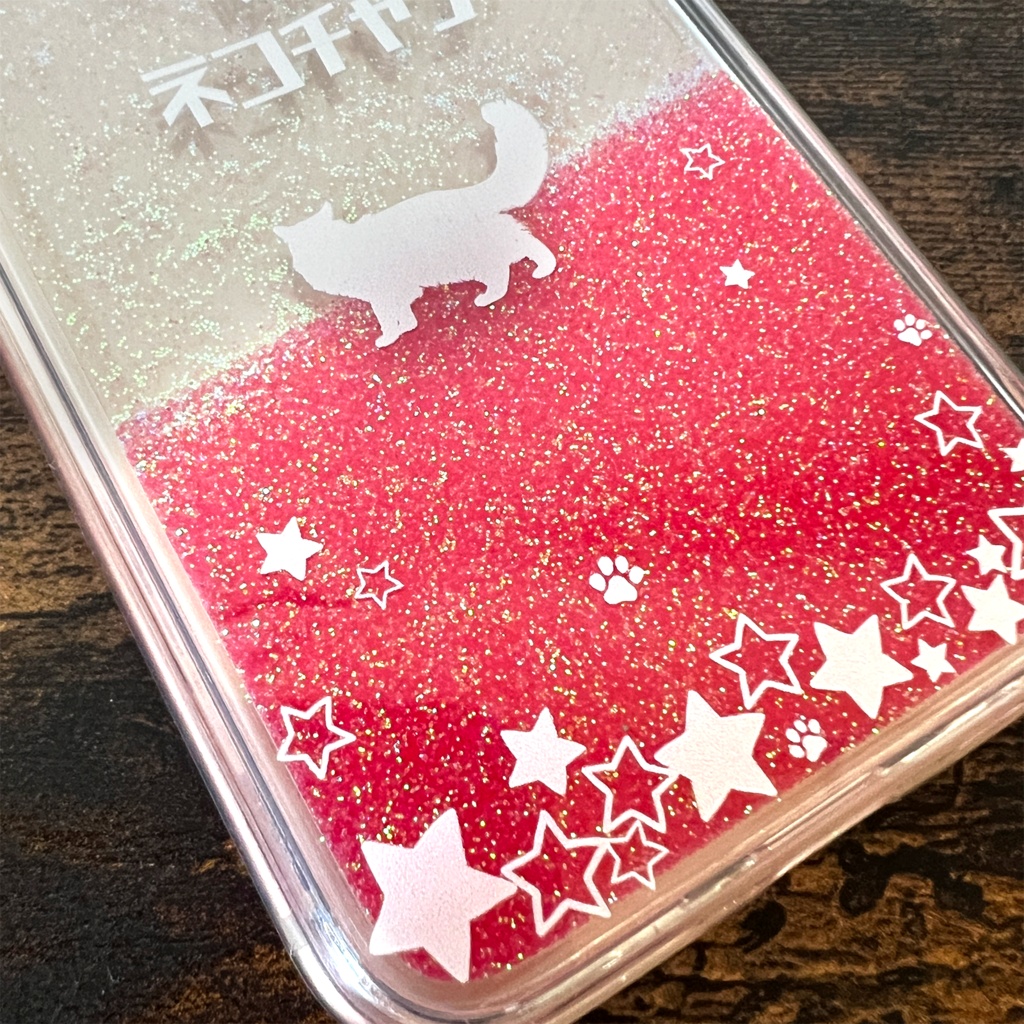長毛にゃんこソーダのグリッターケース(ピンク) 猫 iphone15 iphone14 喫茶店 クリームソーダ iphone17 air iPhone16e