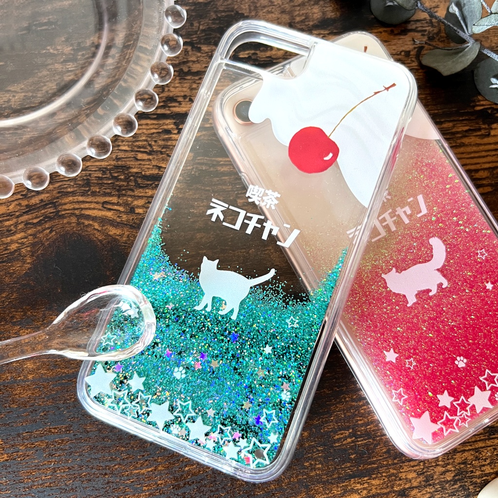 にゃんこソーダのグリッターケース(メロン) 猫 宇宙 iphone15 iphone14 喫茶店 iphone17 air iPhone16e