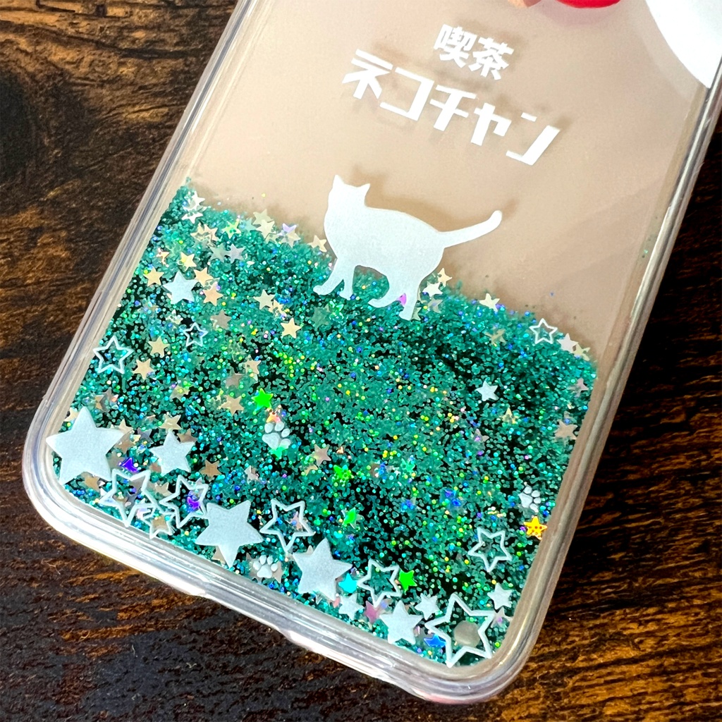 にゃんこソーダのグリッターケース(メロン) 猫 宇宙 iphone15 iphone14 喫茶店 iphone17 air iPhone16e