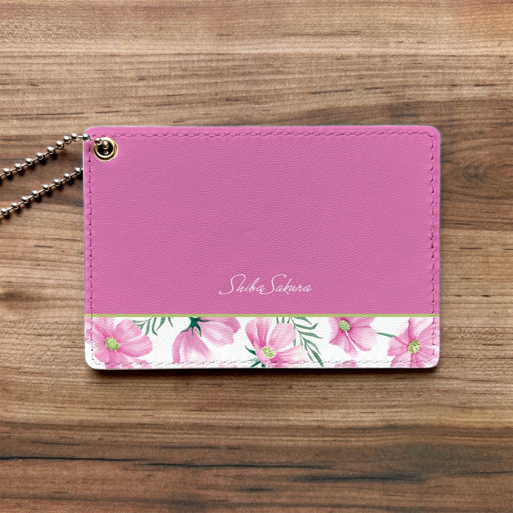 コスモスのパスケース(濃桃) 花 定期入れ カードケース 秋桜