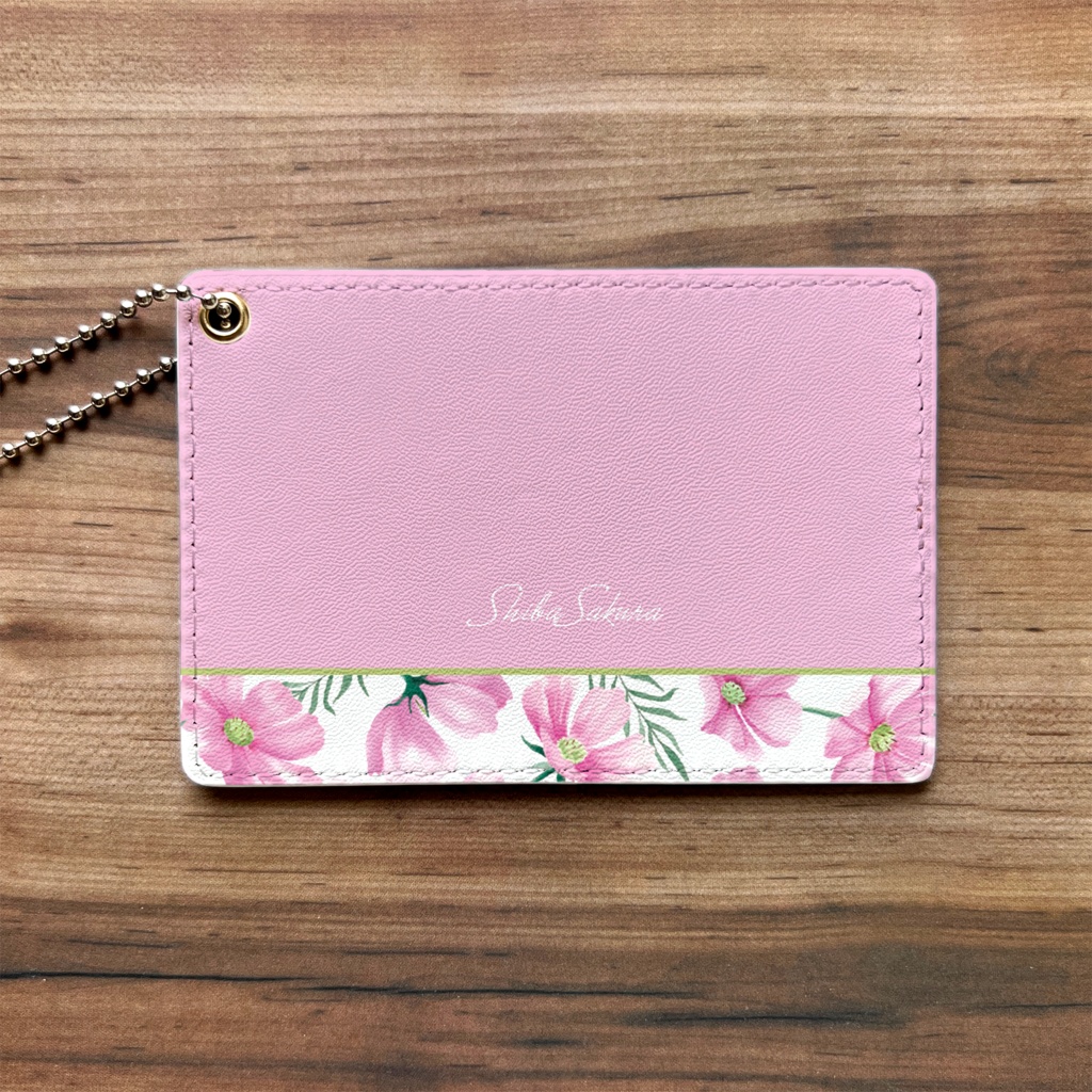 コスモスのパスケース(薄桃) 花 定期入れ カードケース 秋桜