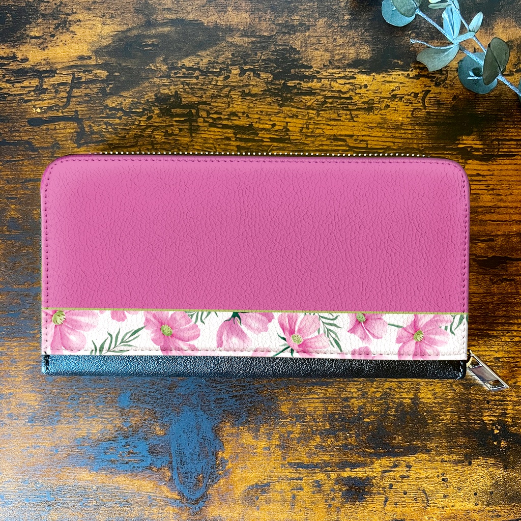 コスモスの長財布(濃桃) コスモス 秋 秋桜 花 財布 長財布
