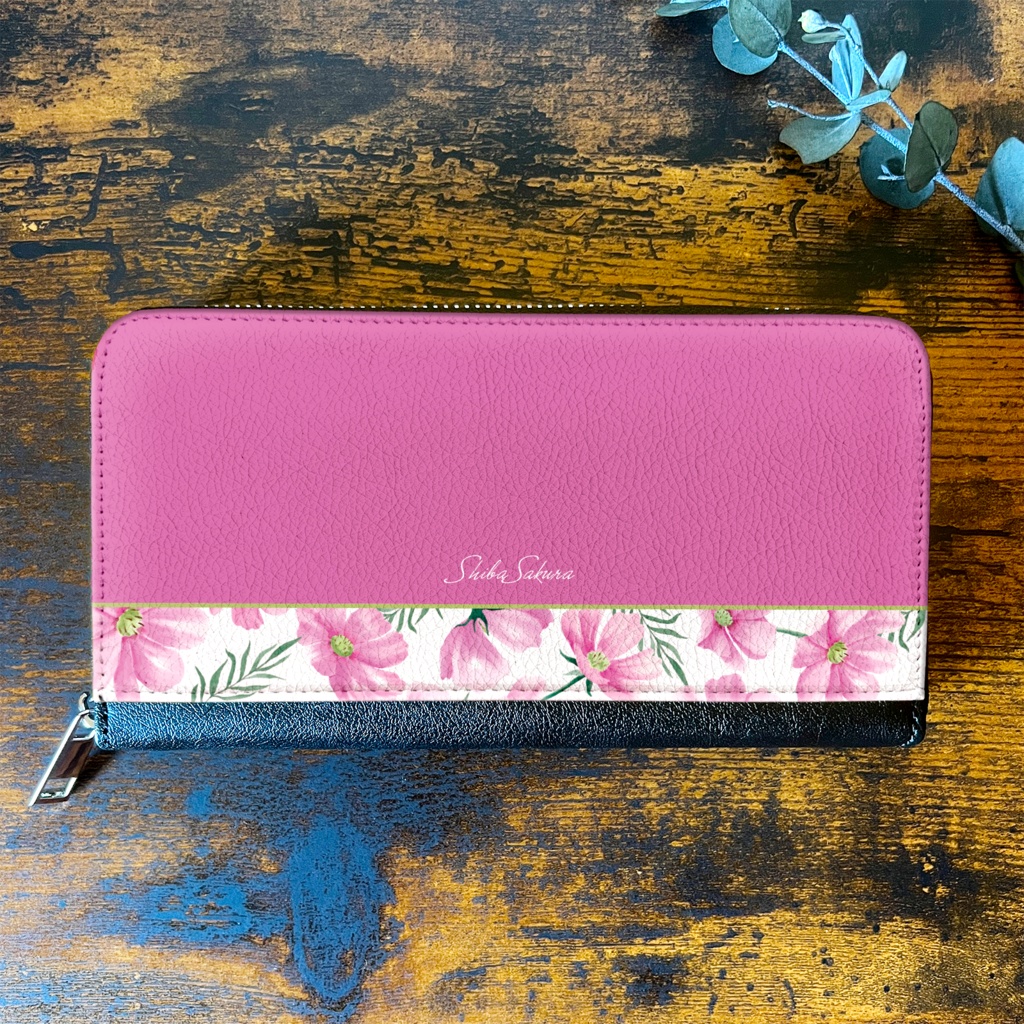 コスモスの長財布(濃桃) コスモス 秋 秋桜 花 財布 長財布