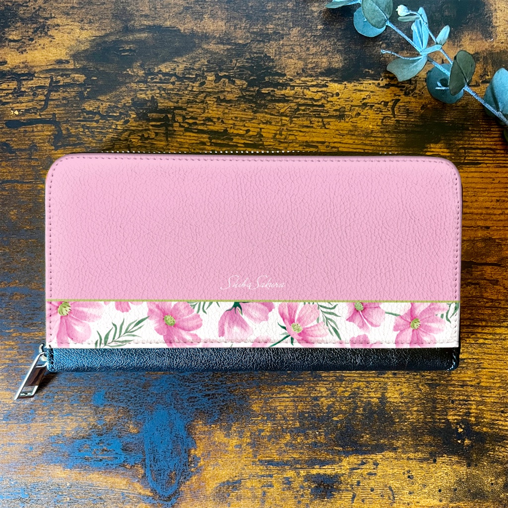 コスモスの長財布(薄桃) コスモス 秋 秋桜 花 財布 長財布