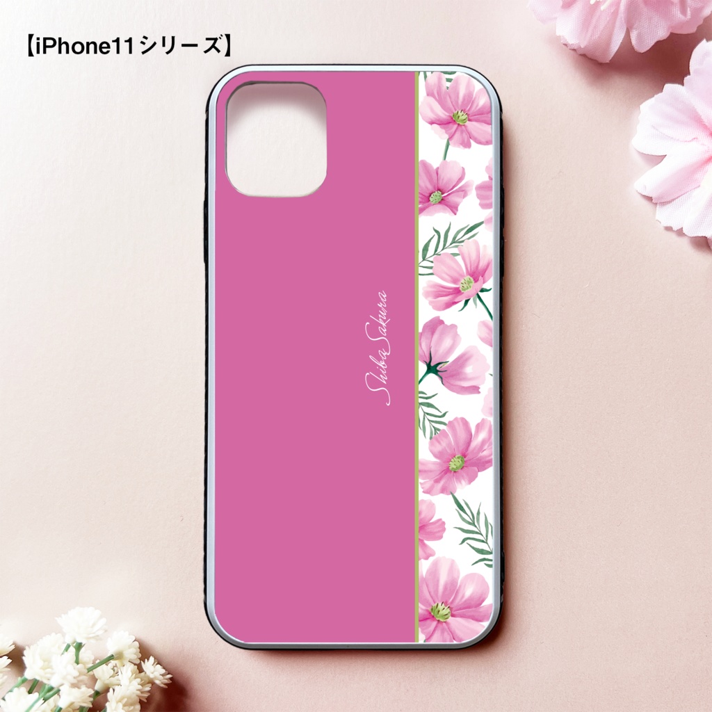 コスモスのガラススマホケース(濃桃) コスモス 秋 秋桜 花 iPhone17 Air iphone15 iphone16e iphone13 スマホケース