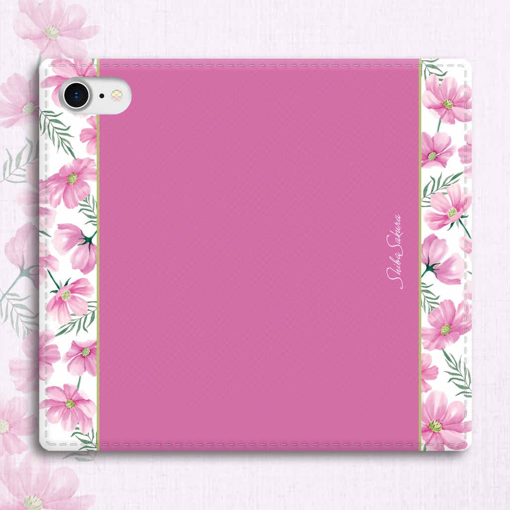 コスモスの手帳型スマホケース(濃桃) コスモス 秋 秋桜 スマホケース iPhone17 Air iphone16e iphone15 全機種対応