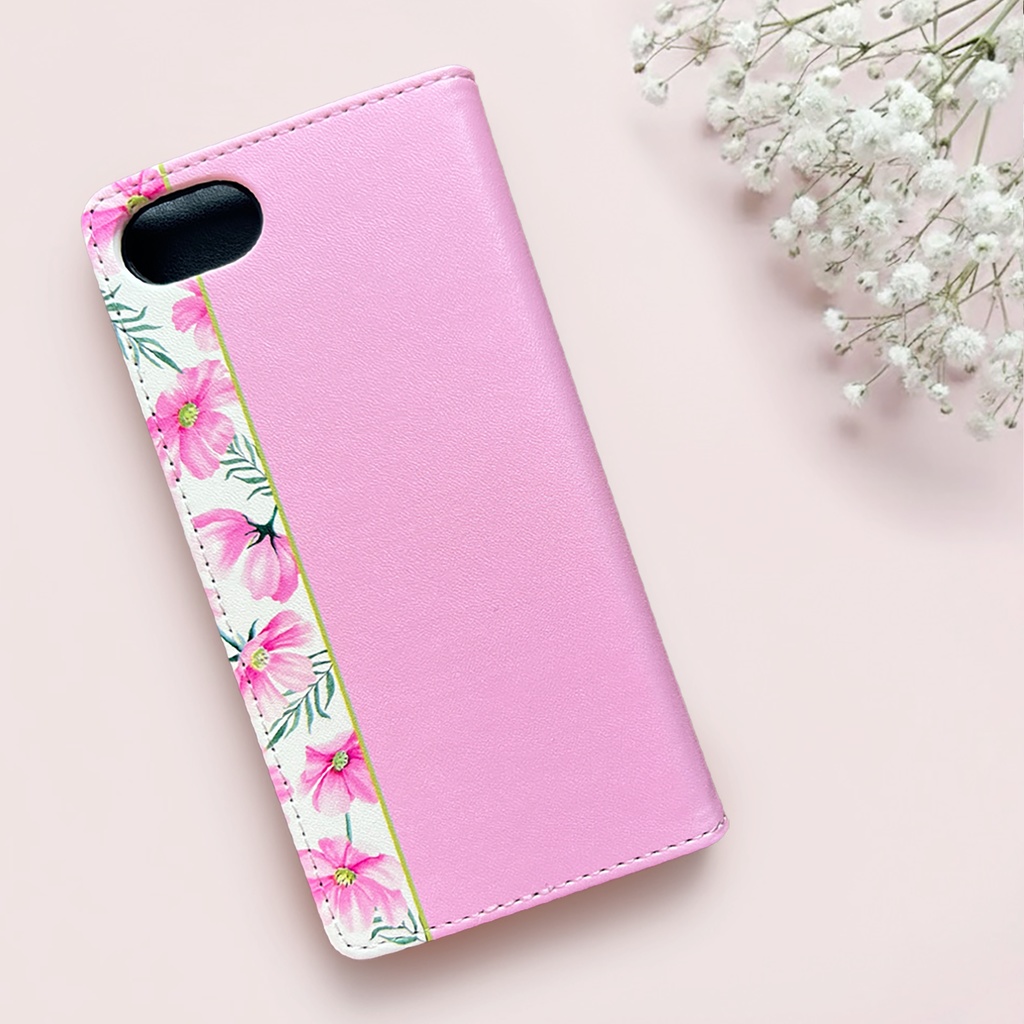 コスモスの手帳型スマホケース(薄桃) コスモス 秋 秋桜 スマホケース iphone16e iphone15 全機種対応