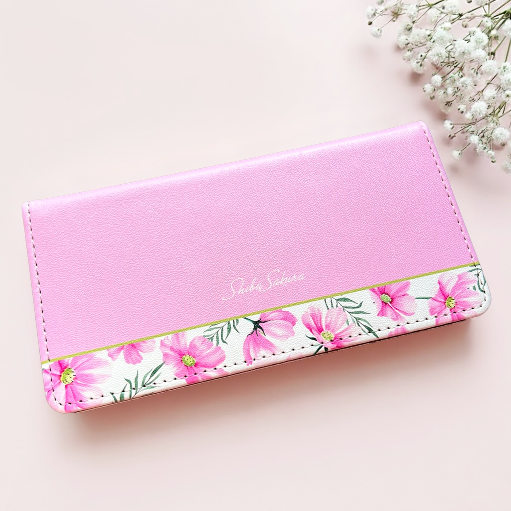 コスモスの手帳型スマホケース(薄桃) コスモス 秋 秋桜 スマホケース iphone16e iphone15 全機種対応