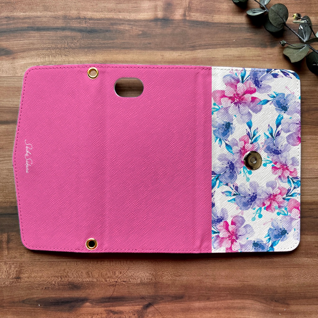 トロピカルフラワーの三つ折り手帳型スマホケース 全機種対応 スマホケース iphone Android 花