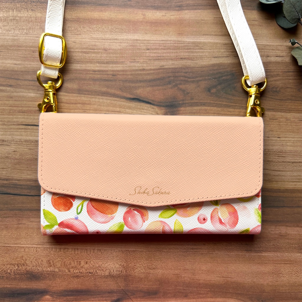 フレッシュピーチの三つ折り手帳型スマホケース(ピーチベージュ) 全機種対応 スマホケース iphone Android