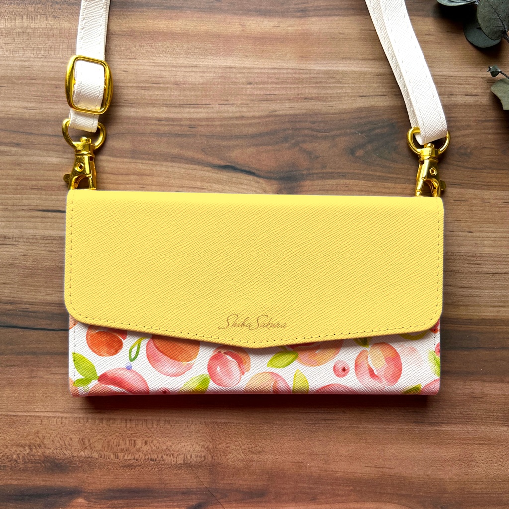 フレッシュピーチの三つ折り手帳型スマホケース(ピーチイエロー) 全機種対応 スマホケース iphone Android