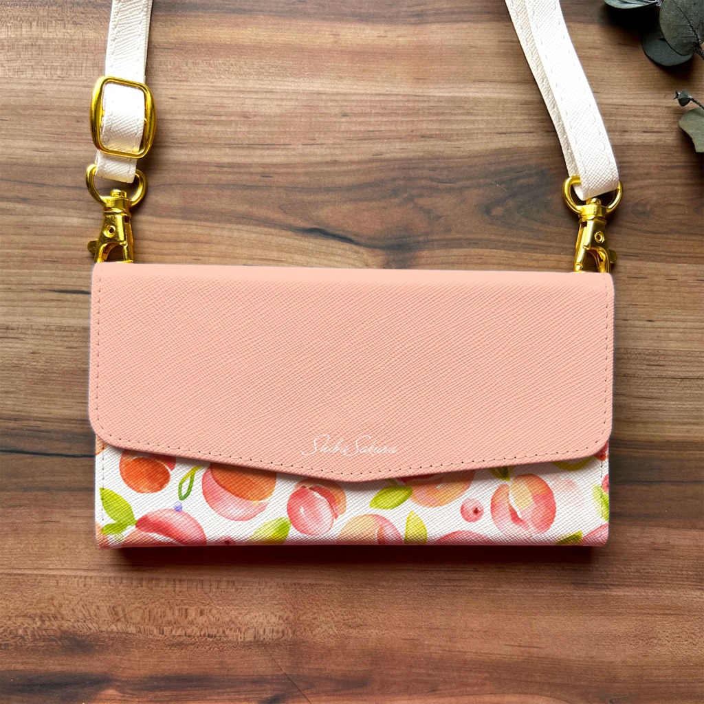 フレッシュピーチの三つ折り手帳型スマホケース(ピーチミルク) 全機種対応 スマホケース iphone Android