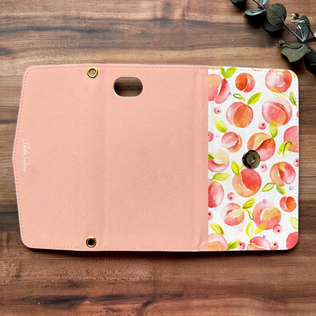フレッシュピーチの三つ折り手帳型スマホケース(ピーチミルク) 全機種対応 スマホケース iphone Android