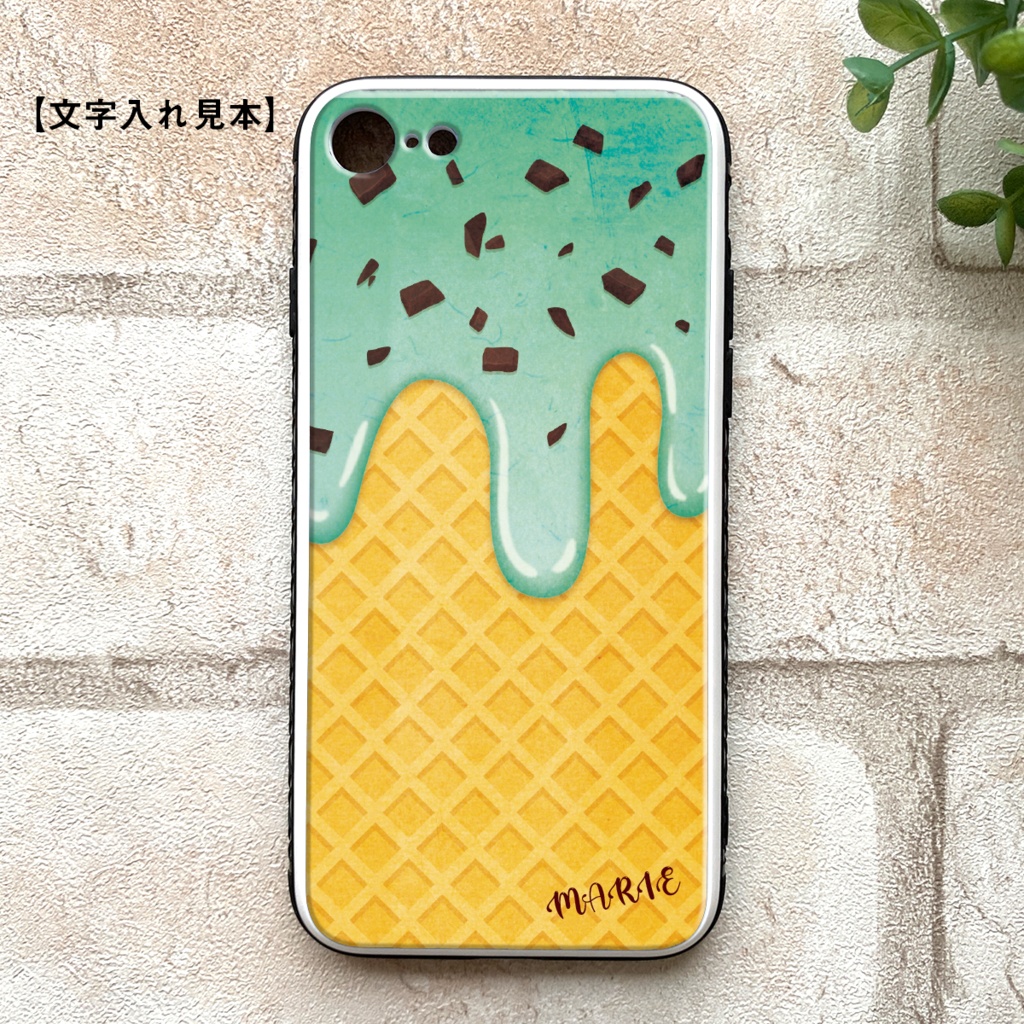 チョコミントアイスのスマホケース 強化ガラス iphone16 スマホケース iPhone17 Air iphone13 iphone15 チョコミント iPhone16e