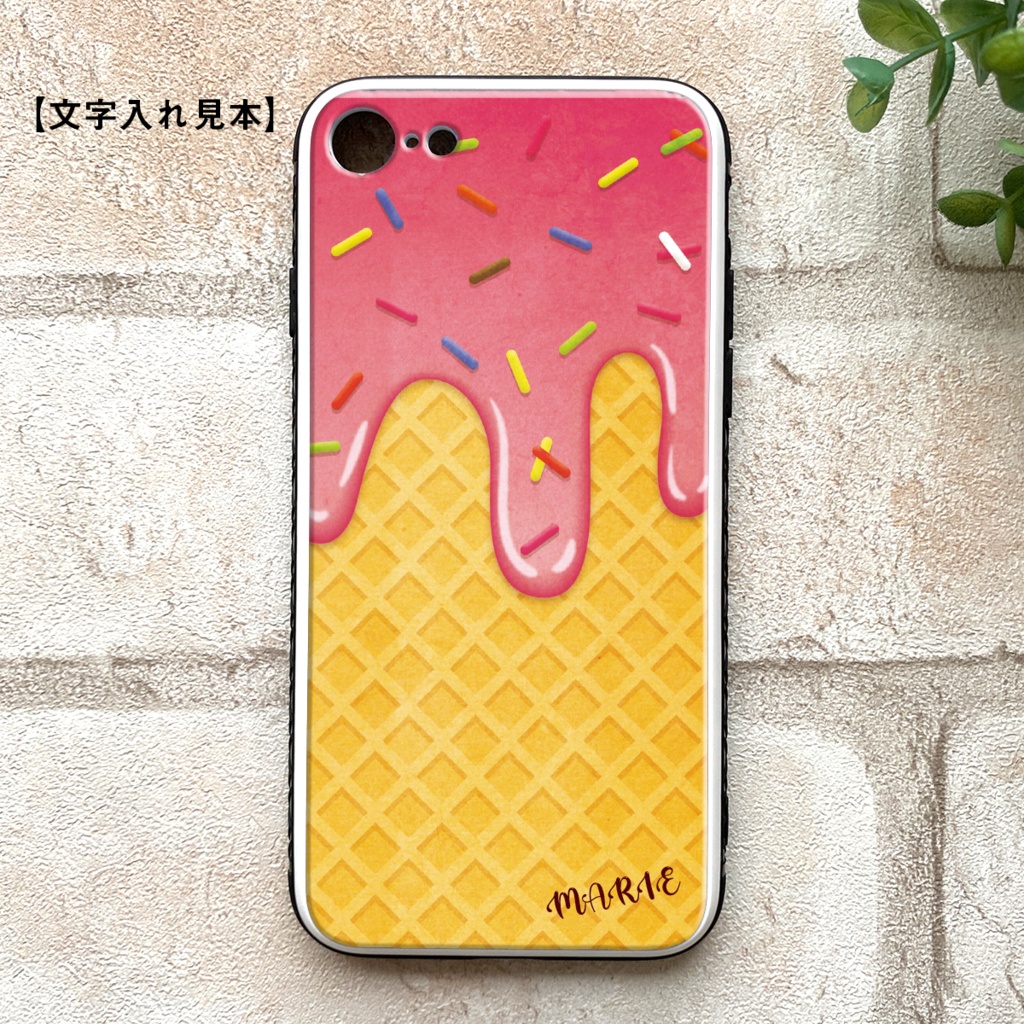 ストロベリーアイスのスマホケース 強化ガラス iphone16 iPhone17 Air いちご スマホケース iphone15 iPhone16e