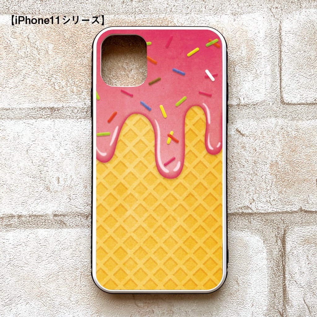 ストロベリーアイスのスマホケース 強化ガラス iphone16 iPhone17 Air いちご スマホケース iphone15 iPhone16e