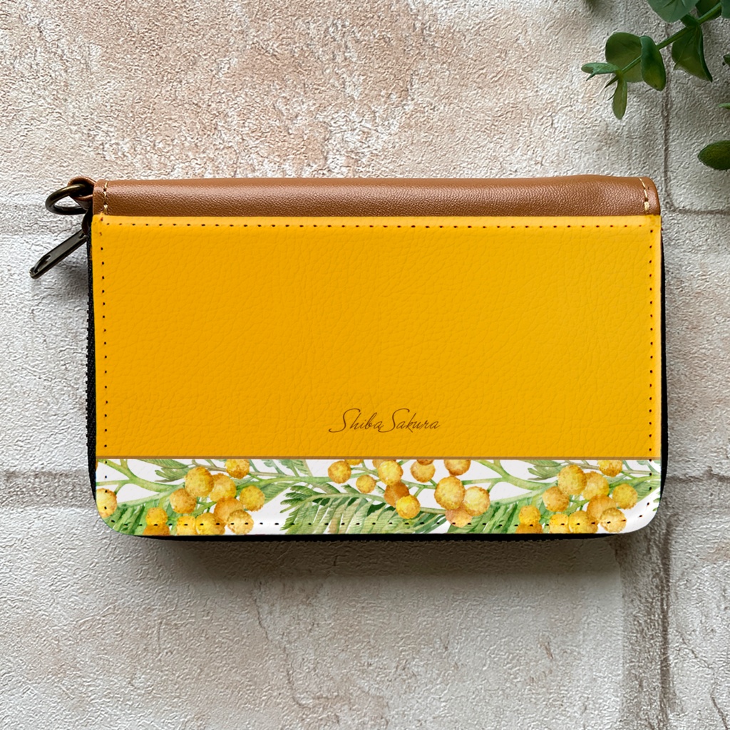 ミモザのコインケース(ウォームオレンジ) ミモザ 花 財布 コインケース 名入れ プチギフト 記念日