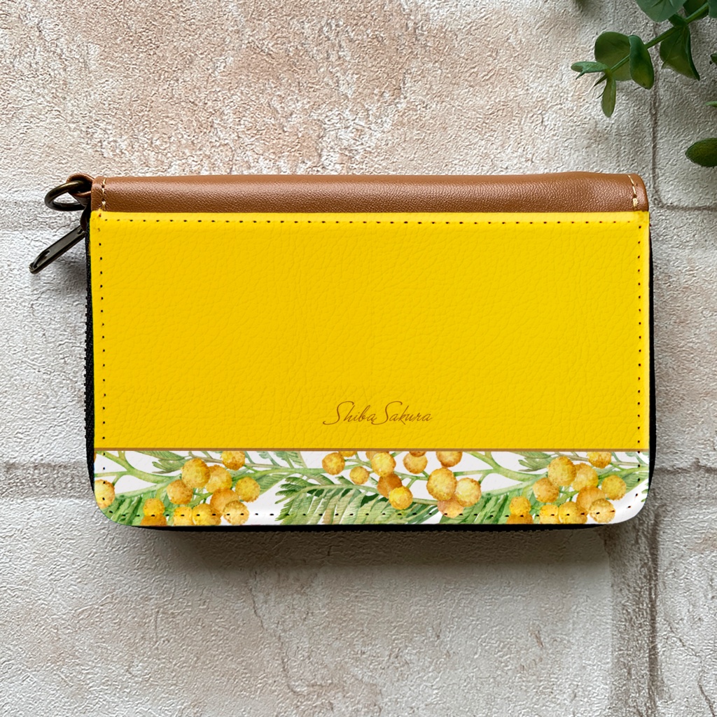 ミモザのコインケース(イエロー) ミモザ 花 財布 名入れ プチギフト 記念日 コインケース