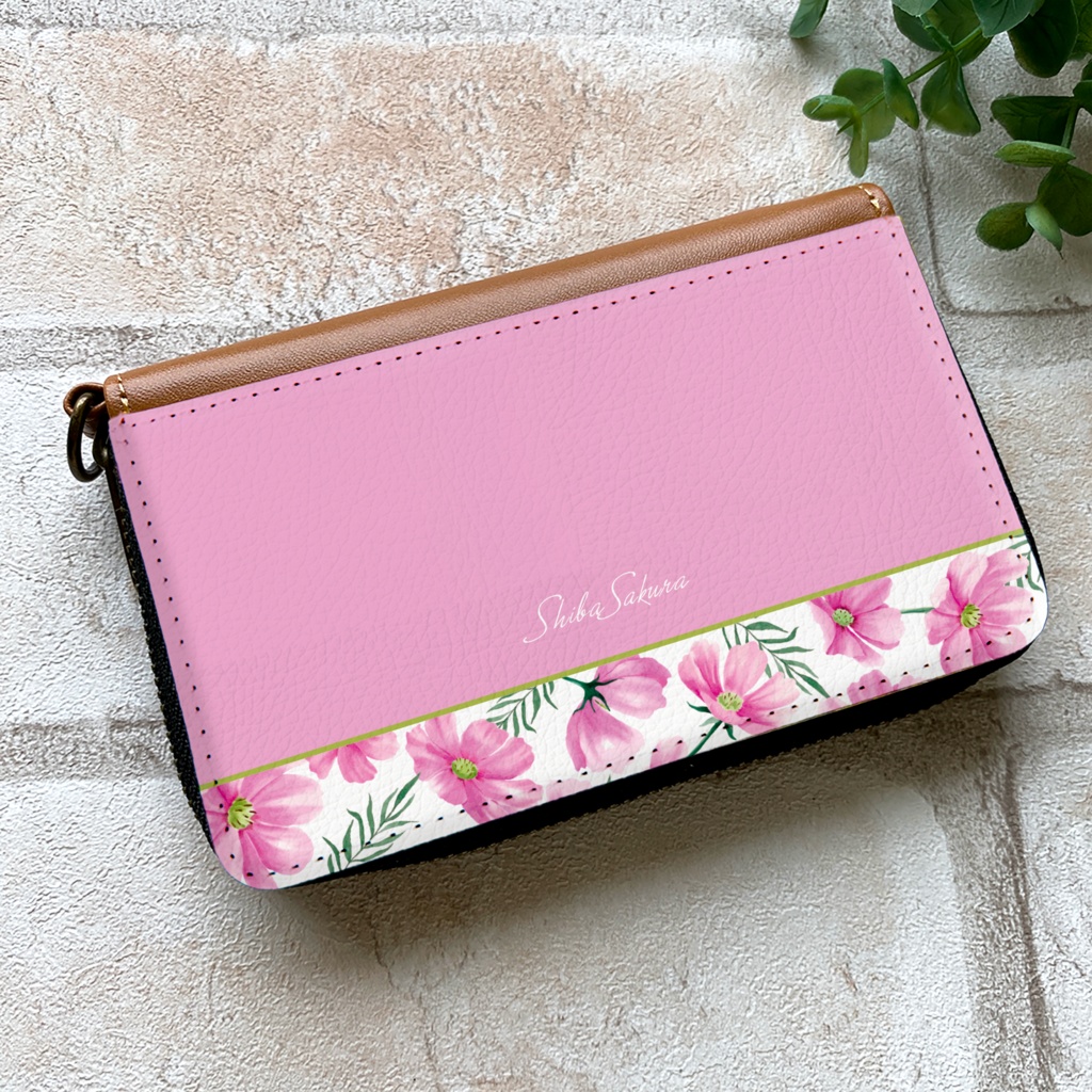コスモスのコインケース（薄桃） コスモス 秋 秋桜 花 財布 名入れ プチギフト 記念日 コインケース