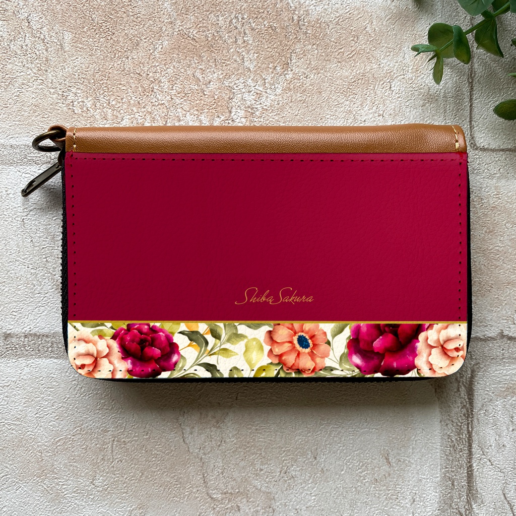 秋バラとコスモスのコインケース(レッド) 秋 バラ コスモス 花 コインケース