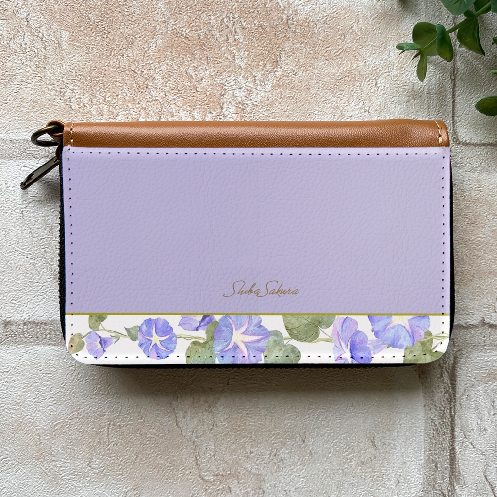 夏の朝顔のコインケース(薄紫) 花 キーケース アサガオ 夏 紫 財布 名入れ プチギフト 記念日 コインケース
