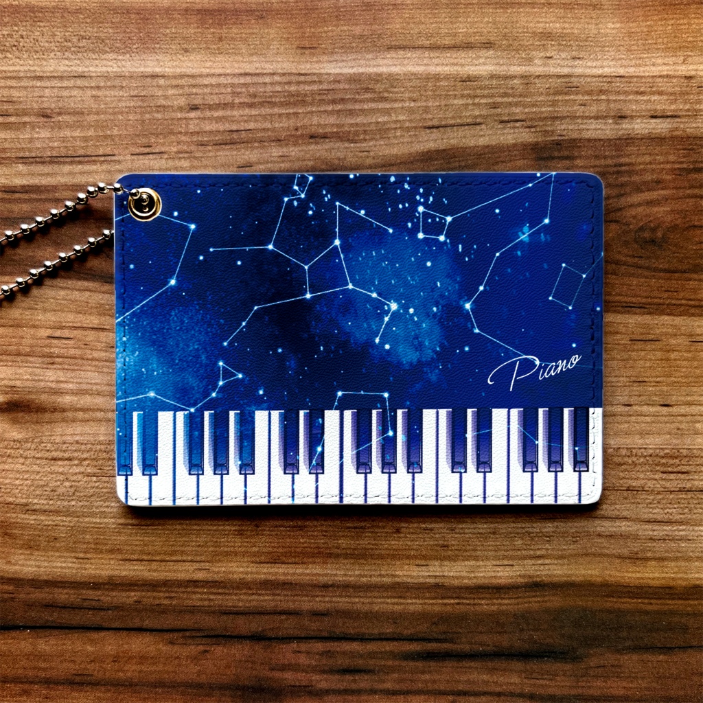 宇宙とピアノのパスケース 定期入れ メンズ カードケース 音楽 ピアノ 宇宙 星座