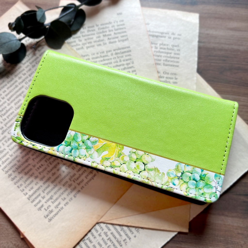 シャインマスカットの手帳型スマホケース iPhone17 Air iphone16e iphone15 全機種対応 ぶどう グレープ