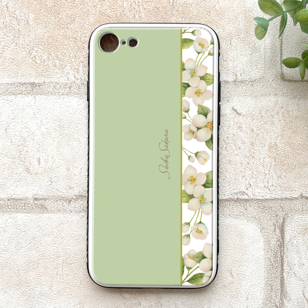 ジャスミンのスマホケース 強化ガラス SE3 iphone15 iphone14 ジャスミン 花 スマホケース iphone16