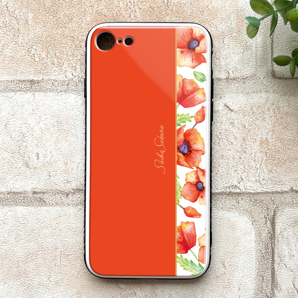 ポピーのガラススマホケース(赤) 花 春 ポピー iphone15 iphone16 スマホケース iPhone16e