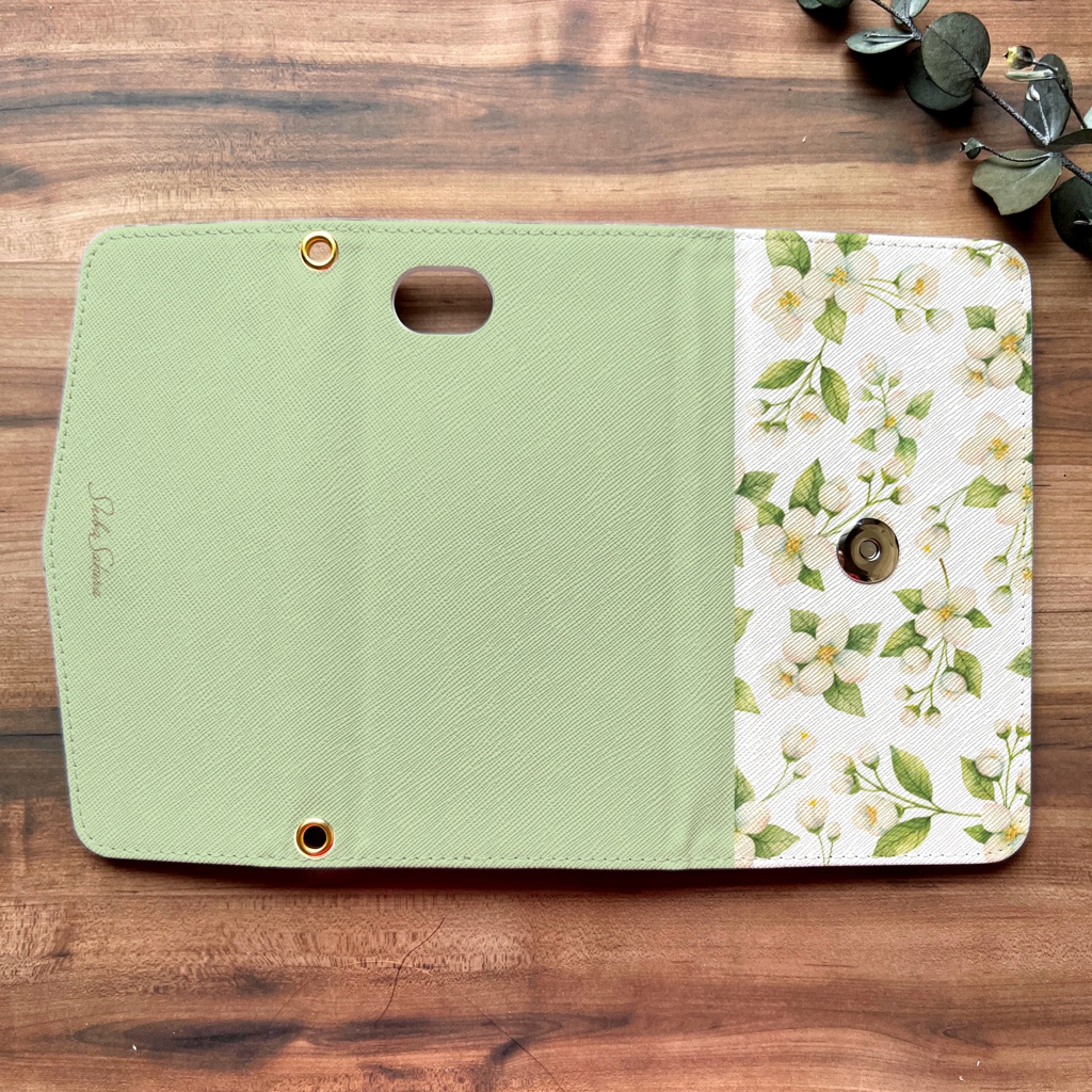 ジャスミンの三つ折り手帳型スマホケース 全機種対応 スマホケース iphone Android 花 ジャスミン ギフト