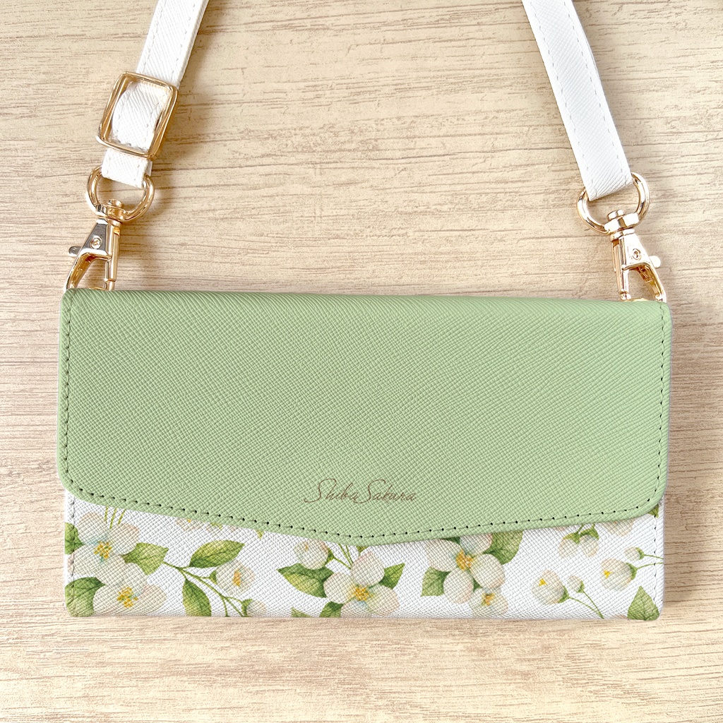 ジャスミンの三つ折り手帳型スマホケース 全機種対応 スマホケース iphone Android 花 ジャスミン ギフト