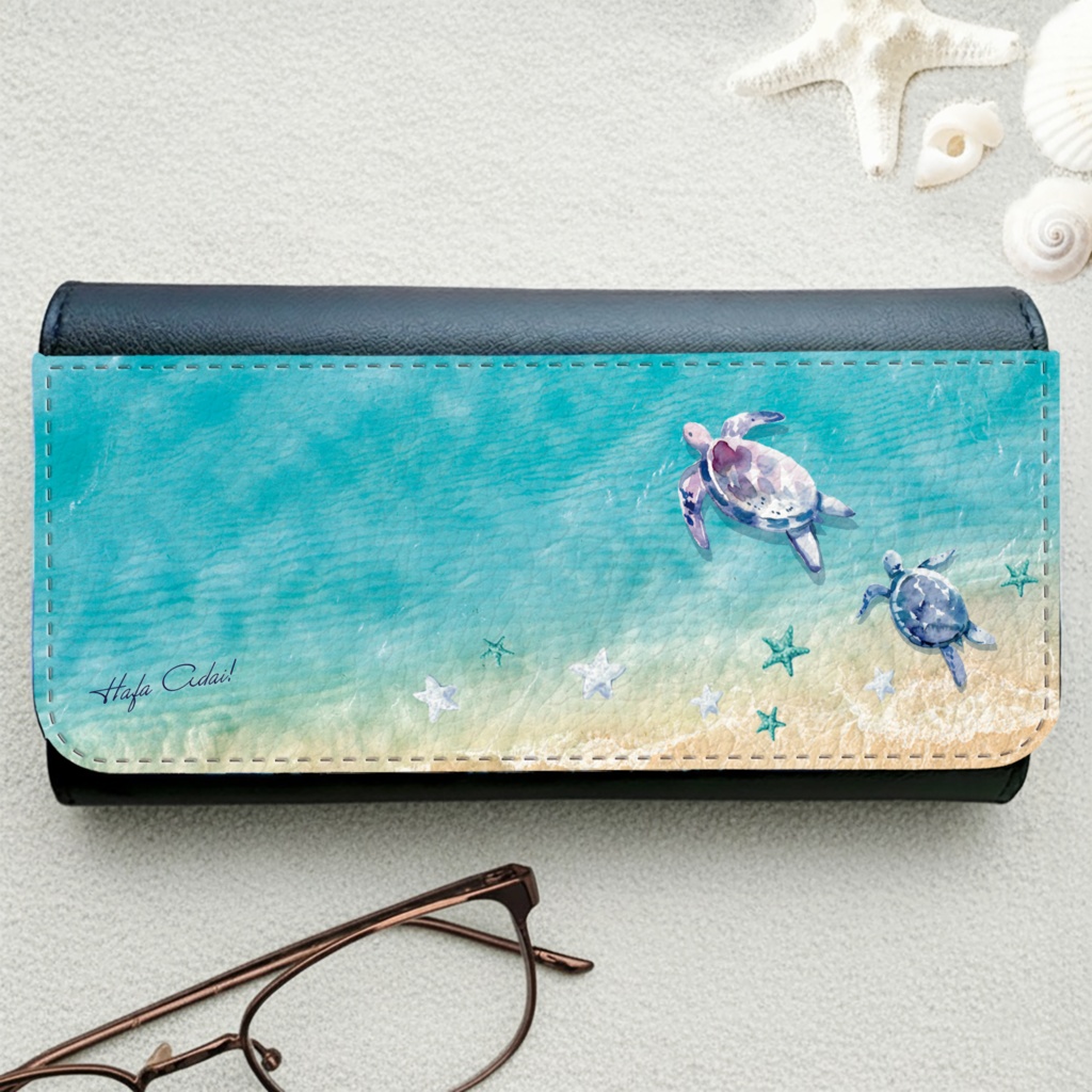 グアム白波とウミガメのメガネケース 海 亀 海亀 カメ メンズ 星 夏メンズ レディース 名入れ プチギフト 記念日
