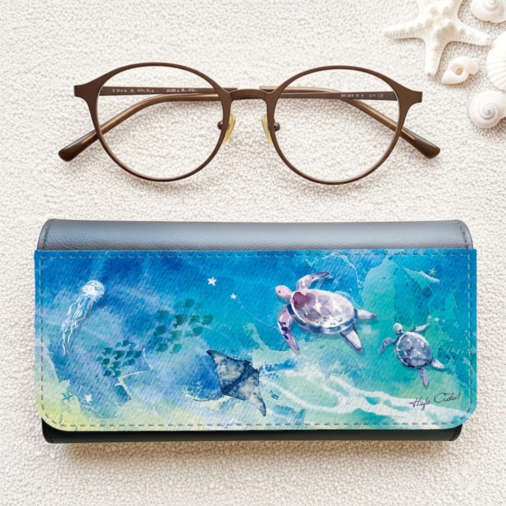 グアム群青とウミガメたちのメガネケース　海 亀 海亀 カメ メンズ 星 夏 アクアリウム クラゲ マンタ 名入れ プチギフト 記念日 メンズ