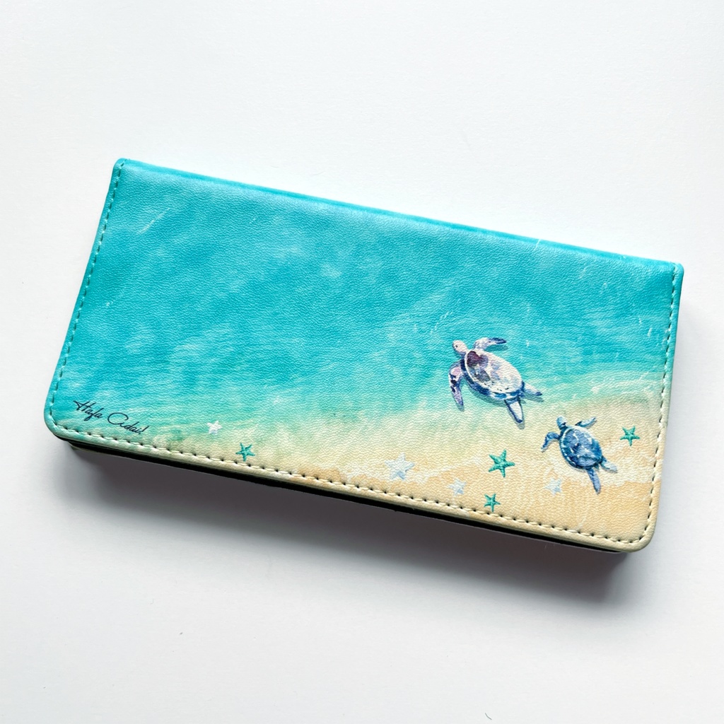 グアム白波とウミガメの手帳型スマホケース iPhone17 Air iphone16e iphone15 全機種対応 手帳型 スマホケース メンズ 亀 海 名入れ プチギフト 記念日