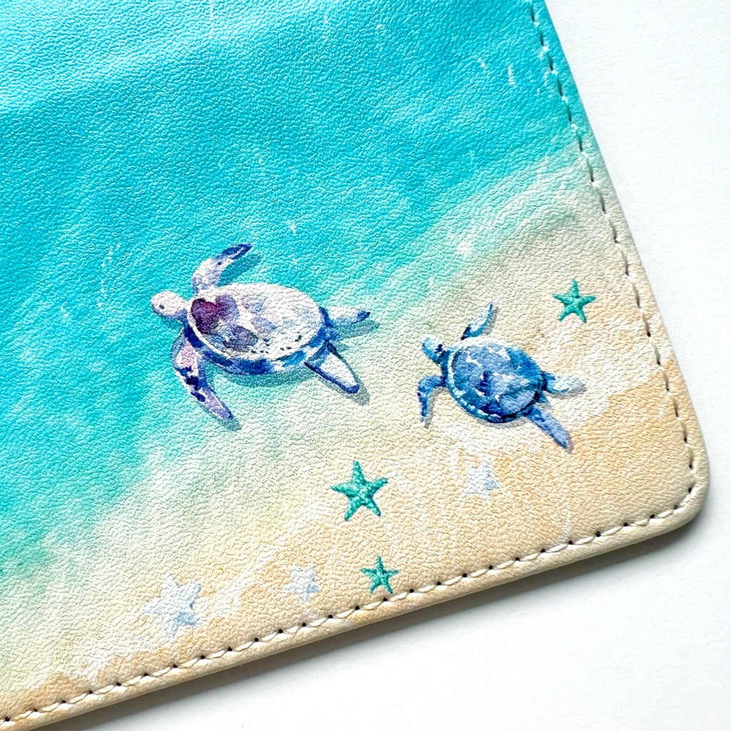 グアム白波とウミガメの手帳型スマホケース iPhone17 Air iphone16e iphone15 全機種対応 手帳型 スマホケース メンズ 亀 海 名入れ プチギフト 記念日