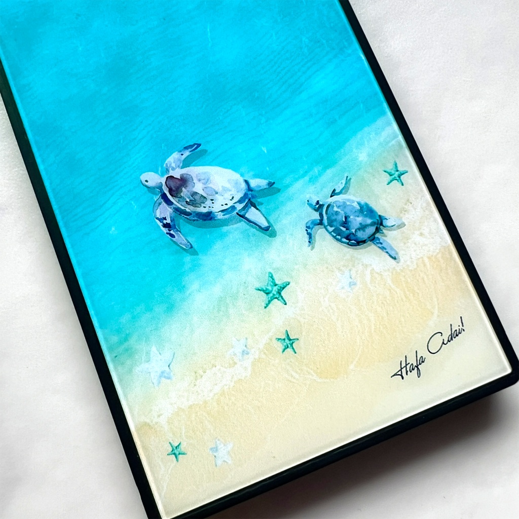 グアム白波とウミガメのスクエアガラススマホケース iphone16e iphone15 他 カメ 海