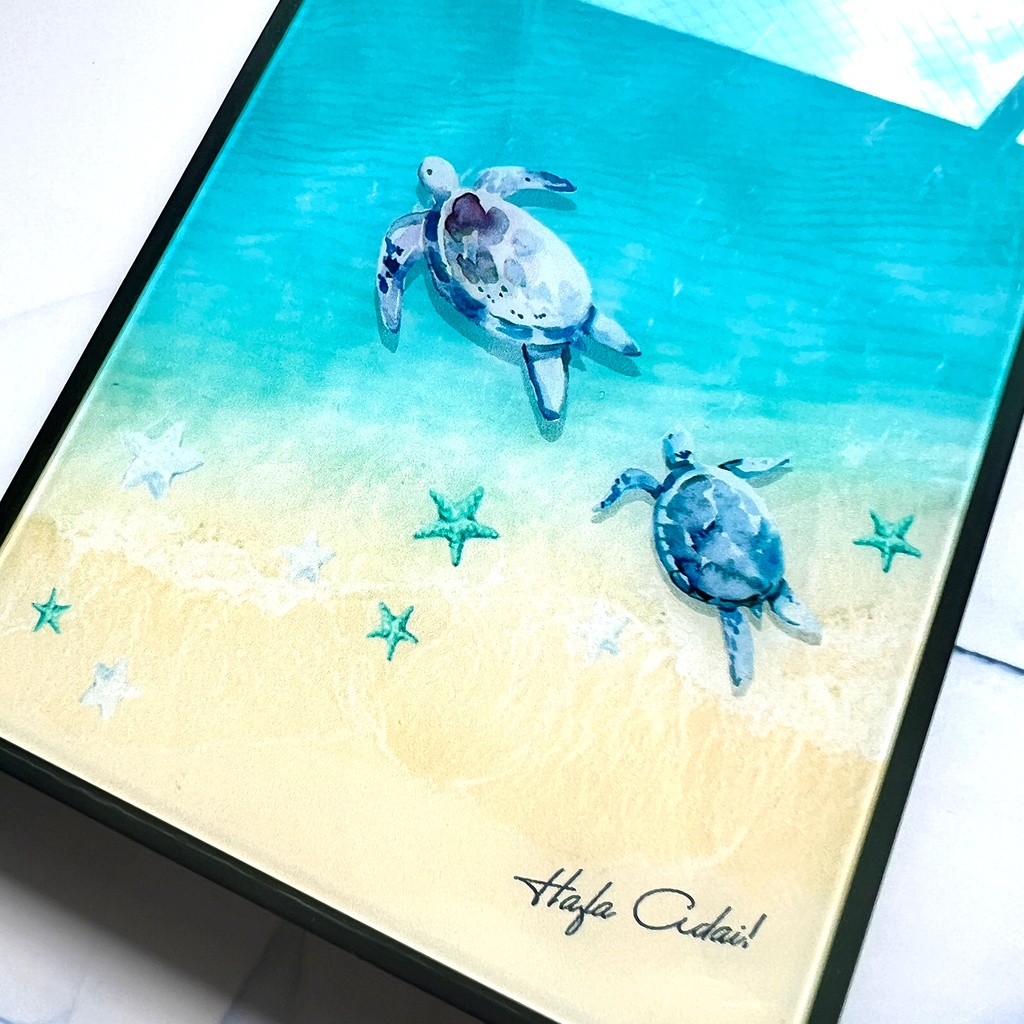 グアム白波とウミガメのスクエアガラススマホケース iphone16e iphone15 他 カメ 海