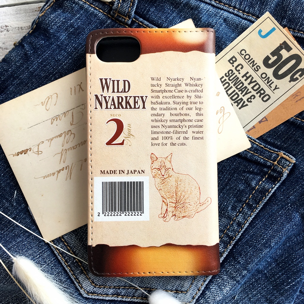 ウイスキーにゃんこの手帳型ケース(ワイルドニャーキー・バーボン) iphone15 iphone14 iphone16e 全機種対応 猫