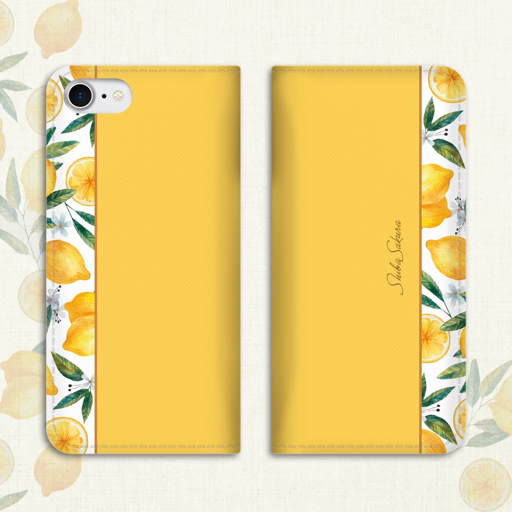 レモンの手帳型スマホケース iphone15 iphone13 iPhone16e 全機種対応 花 カバー フルーツ