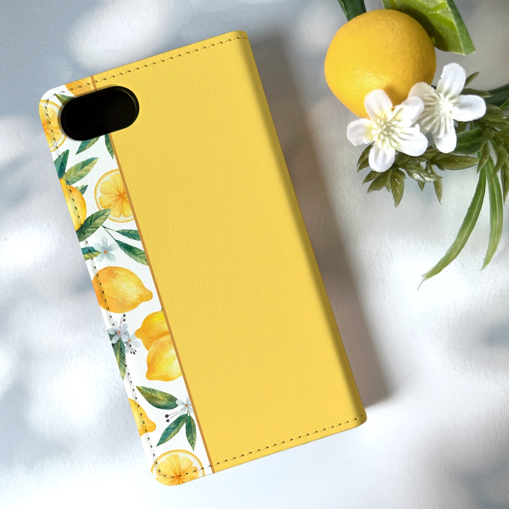 夏色レモンの手帳型スマホケース iphone15 iphone13 iPhone16e iPhone17e Air 全機種対応 花 カバー フルーツ