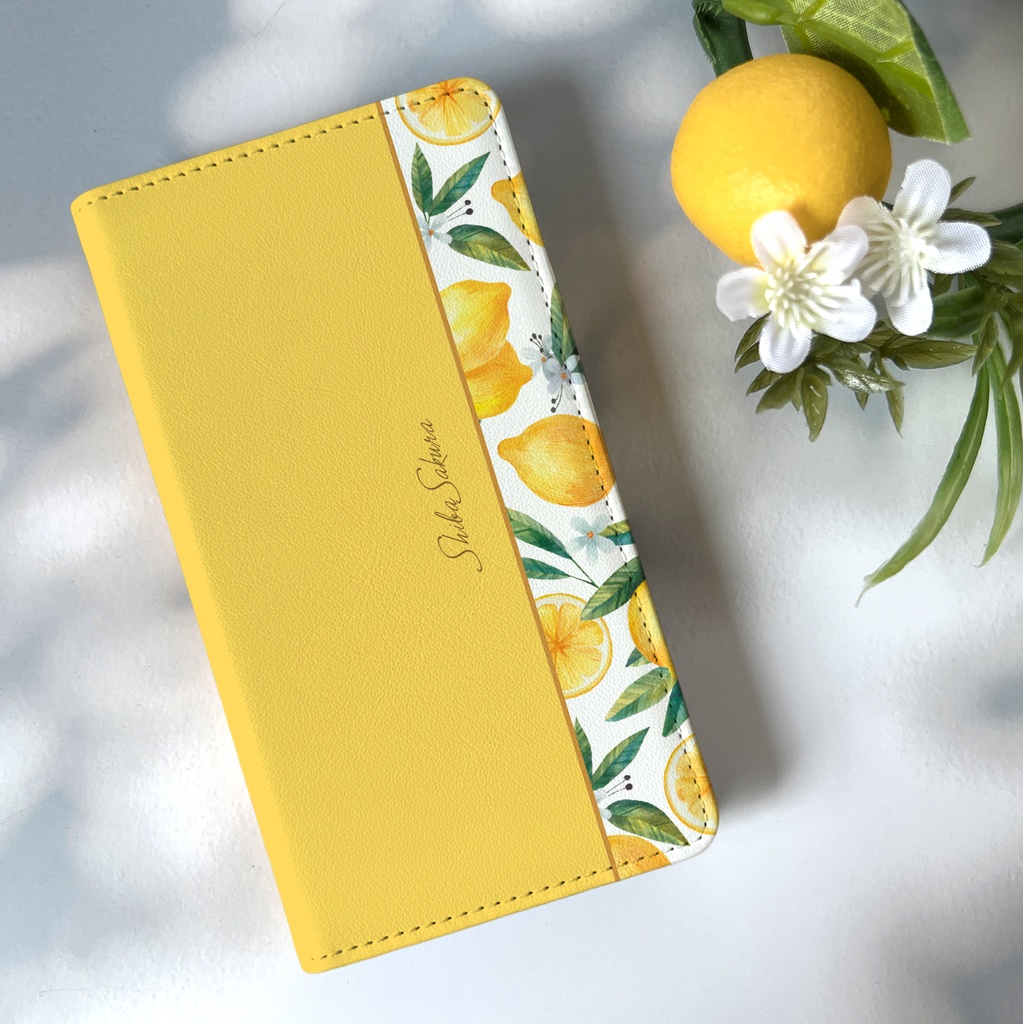 夏色レモンの手帳型スマホケース　iphone15 iphone13 iPhone16e iPhone17e Air 全機種対応 花 カバー フルーツ